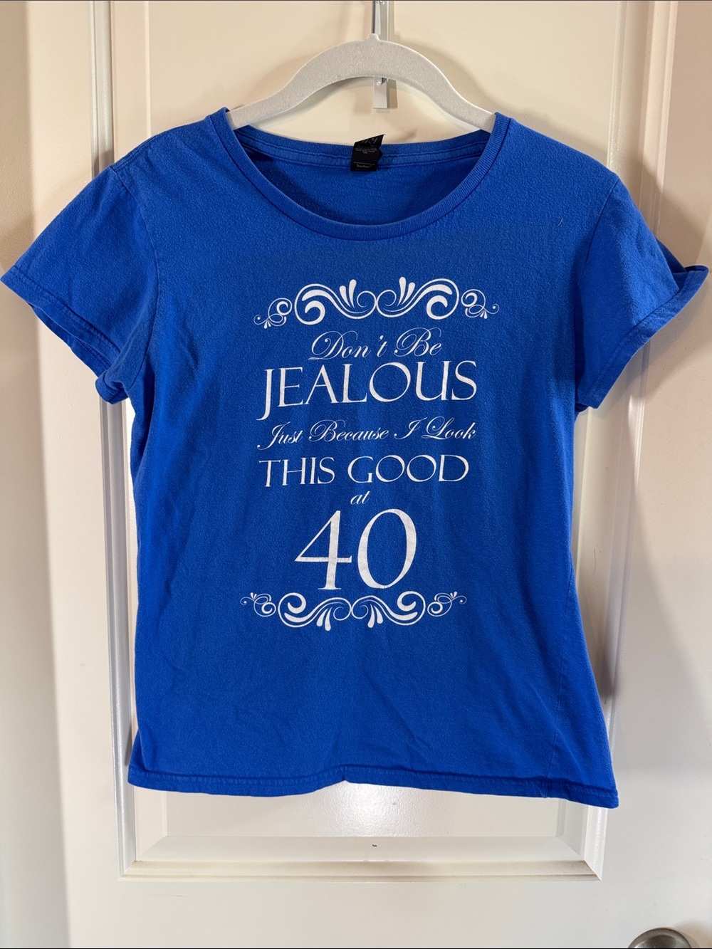 Anvil Royal Blue Women's Graphic Tee with White Print